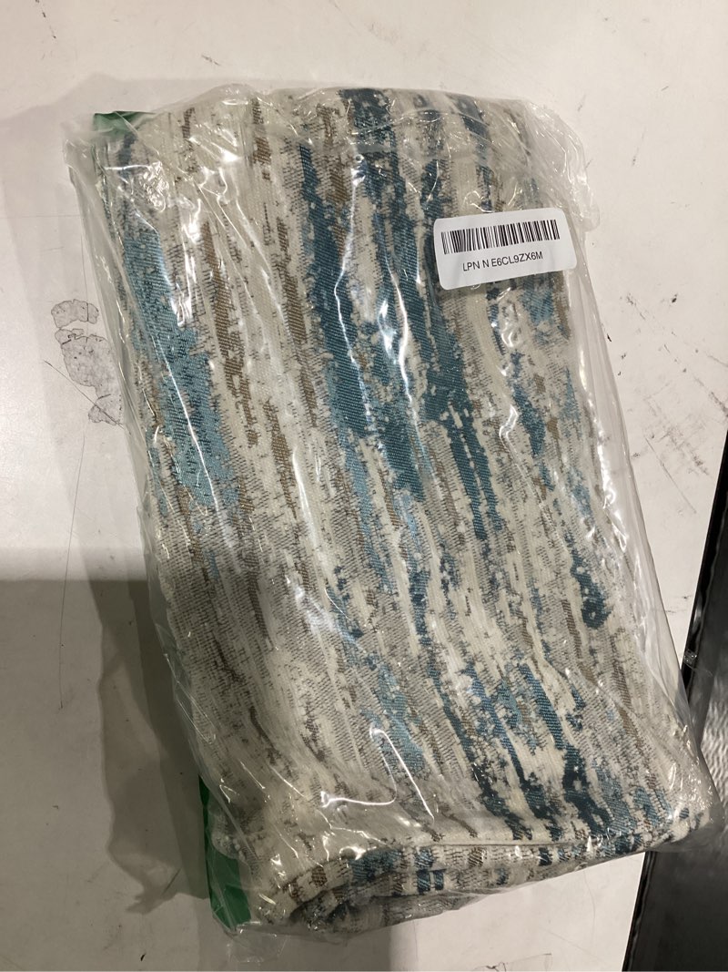 Condition photo showing Good Condition for lumbar pillow covers 12x20 inch set of 2 - chenille & jacquard textured cushion covers with abstract striped design - modern coastal decor in cream beige & teal ombre