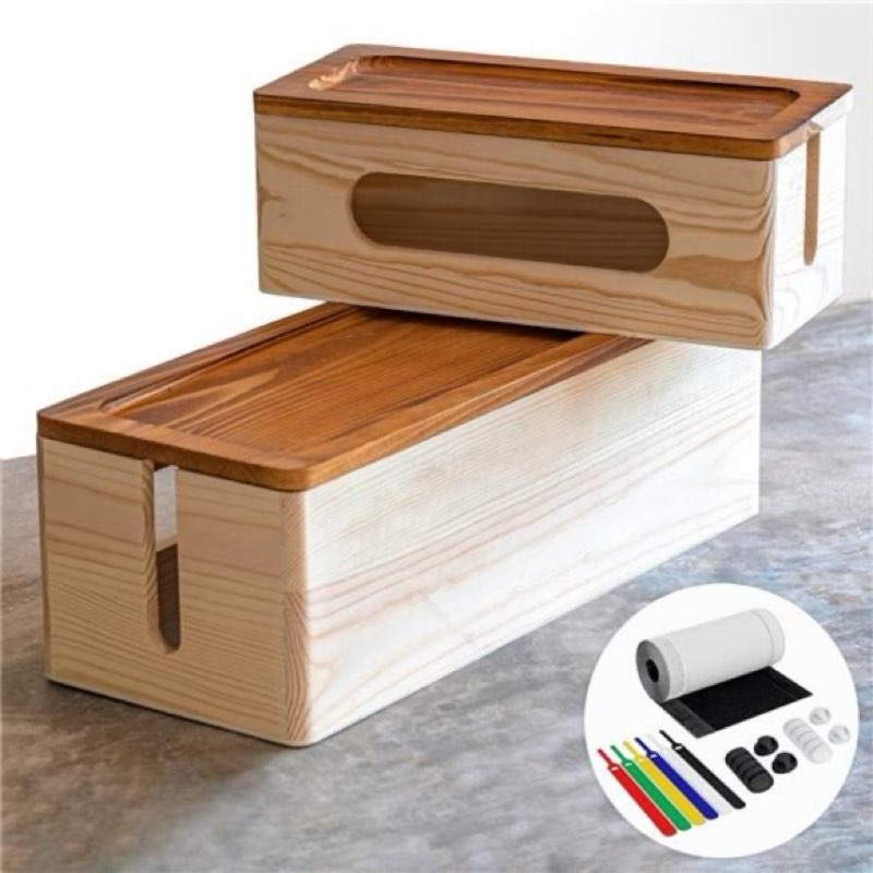 Pine Wooden Large Cable Management Box, Cord Organizer Cover Cord Hider Floor Outlet Hiders for TV W