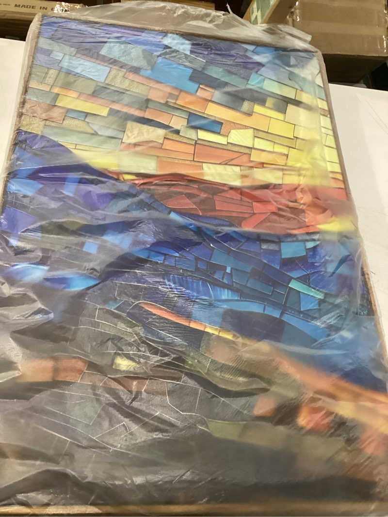 Condition photo showing New/Like New for mountains framed canvas wall art set, modern abstract art painting, irregular square ridge wall decor, sunrise art print for living room, bathroom, bedroom, office - 24"x36"x3 mosaic mountain wall art 24"l x 36"w