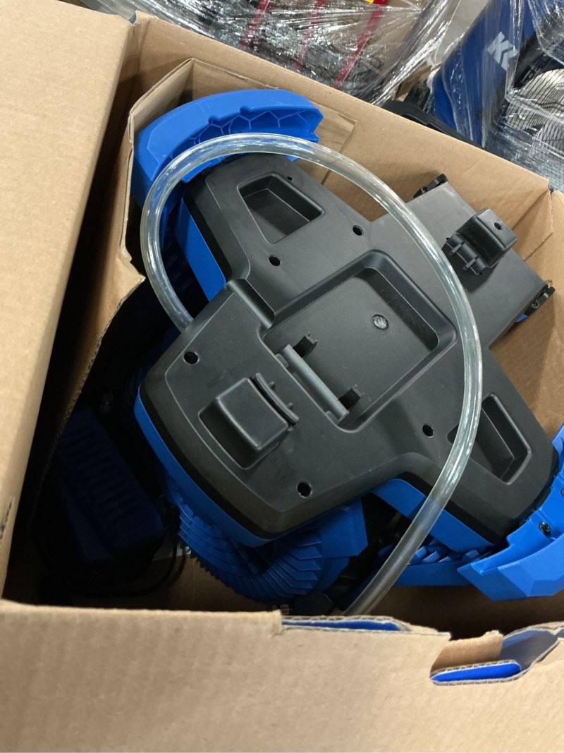 Condition photo showing As Is for kobalt 7-in 24-volt 3-speed high velocity indoor/outdoor blue misting floor fan (battery and charger included)