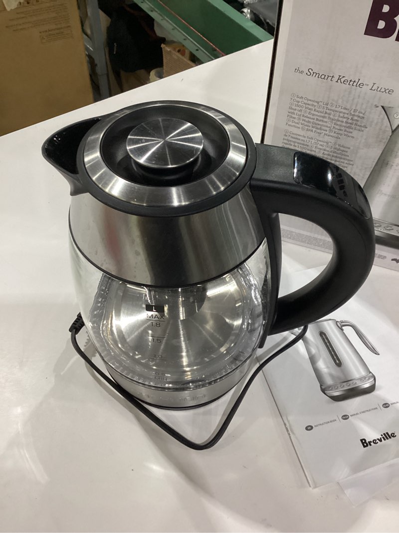 Condition photo showing As Is for *Not Tested*   Chefman Electric Kettle with Temperature Control, 5 Presets LED Indicator Lights, Removable Tea Infuser, Glass Tea Kettle & Hot Water Boiler, 360° Swivel Base, BPA Free, Stainless Steel, 1.8 Liters 1.8L - Stainless Steel - Tea Infuser - Temperature Control