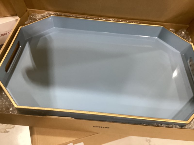 Condition photo showing Good Condition for spsyrine blue plastic serving tray for ottoman, coffee table, octagon decorative tray for entertaining, outdoor, living room, home decor c8 blue 15.7" x 10.2" x 1.6"