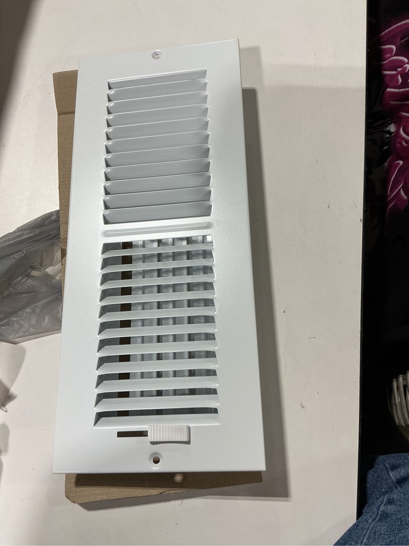 Condition photo showing Good Condition for ez-flo 10 x 4 inch (duct opening) air vent cover for wall or ceiling, two-way ventilation register, solid steel hvac register cover, white, 61609