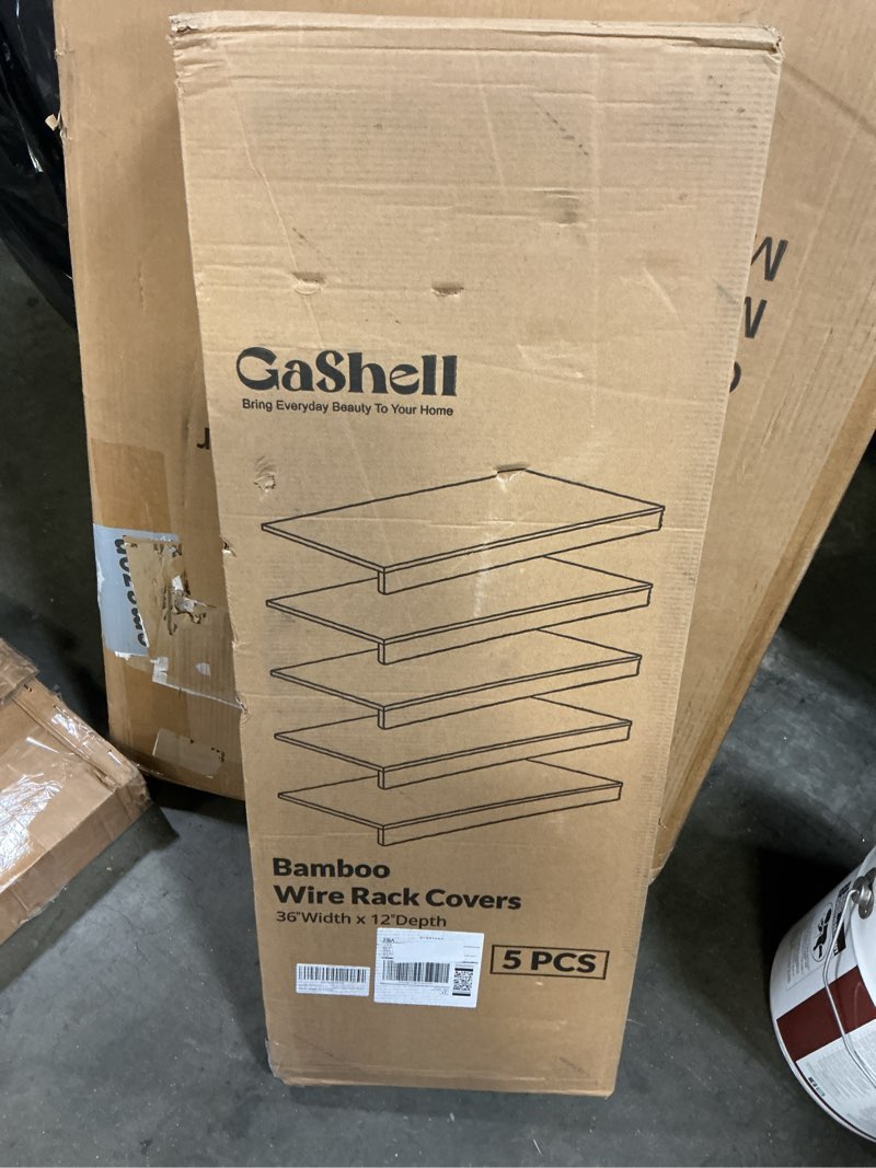 Condition photo showing New/Like New for gashell wire shelf covers, bamboo wire rack covers for pantry, closet (5pcs, 36" w x 12" d) 36"w x 12"d 5