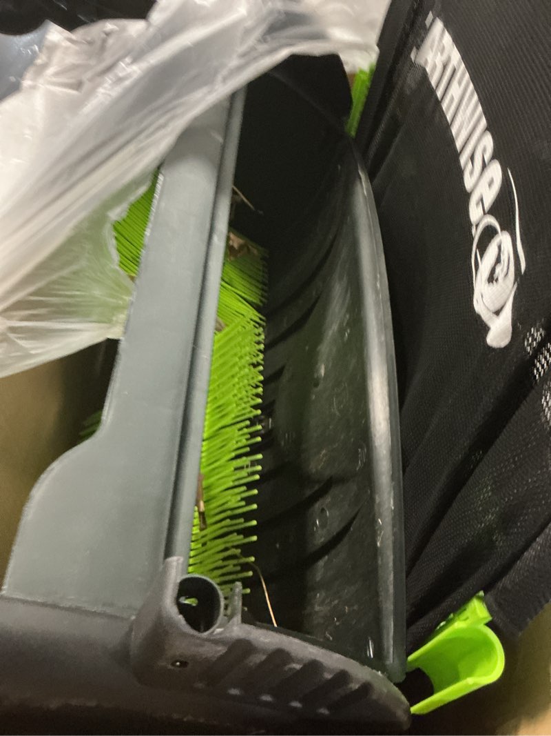 Condition photo showing As Is for Earthwise LSW70021 21-Inch Width Leaf & Grass Push Lawn Sweeper, Black