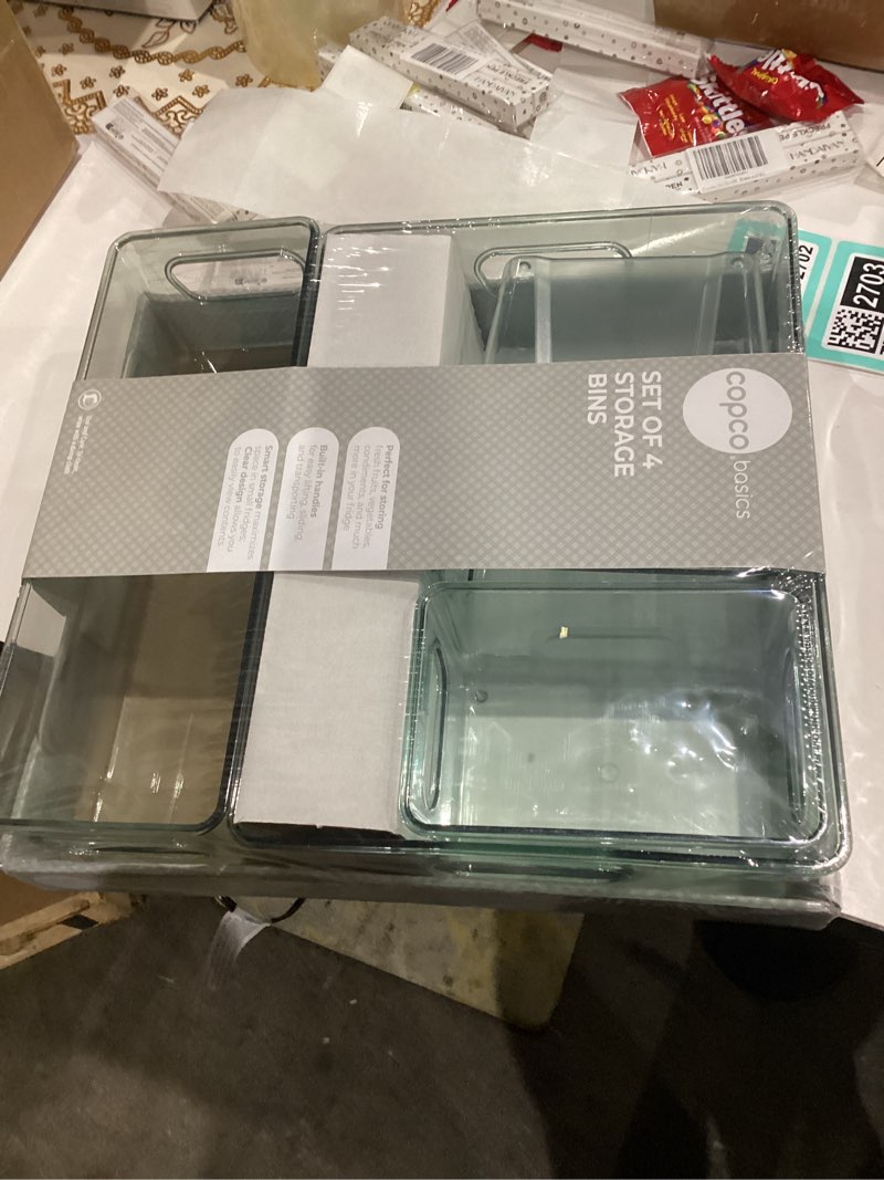 Condition photo showing New/Like New for Copco Clear Storage Bin for Kitchen, Fridge, Pantry, Laundry, and More, Set of 4, Clear Green