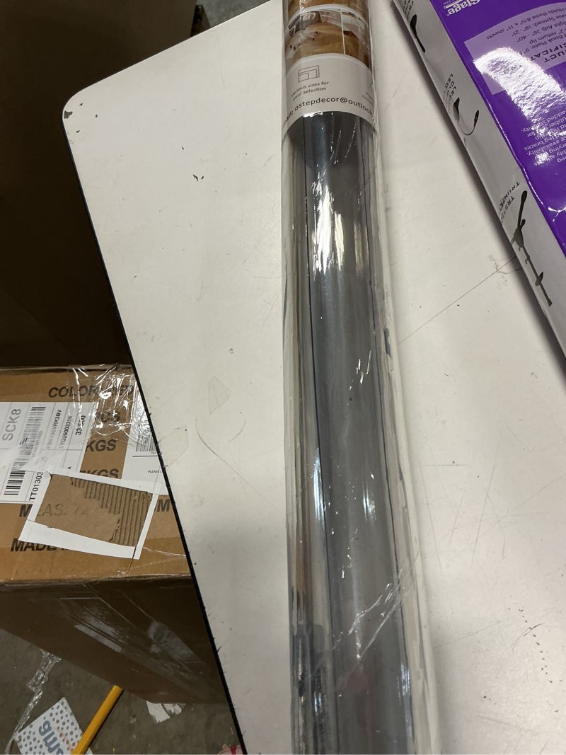 Condition photo showing As Is for clear table protector 24 x 48 inch, 1.5mm thick plastic table cover, waterproof pvc clear table cover protector, desk protector mat, writing desk pad for desktop, coffee & dining room table 24" x 48" (rectangular) crystal clear