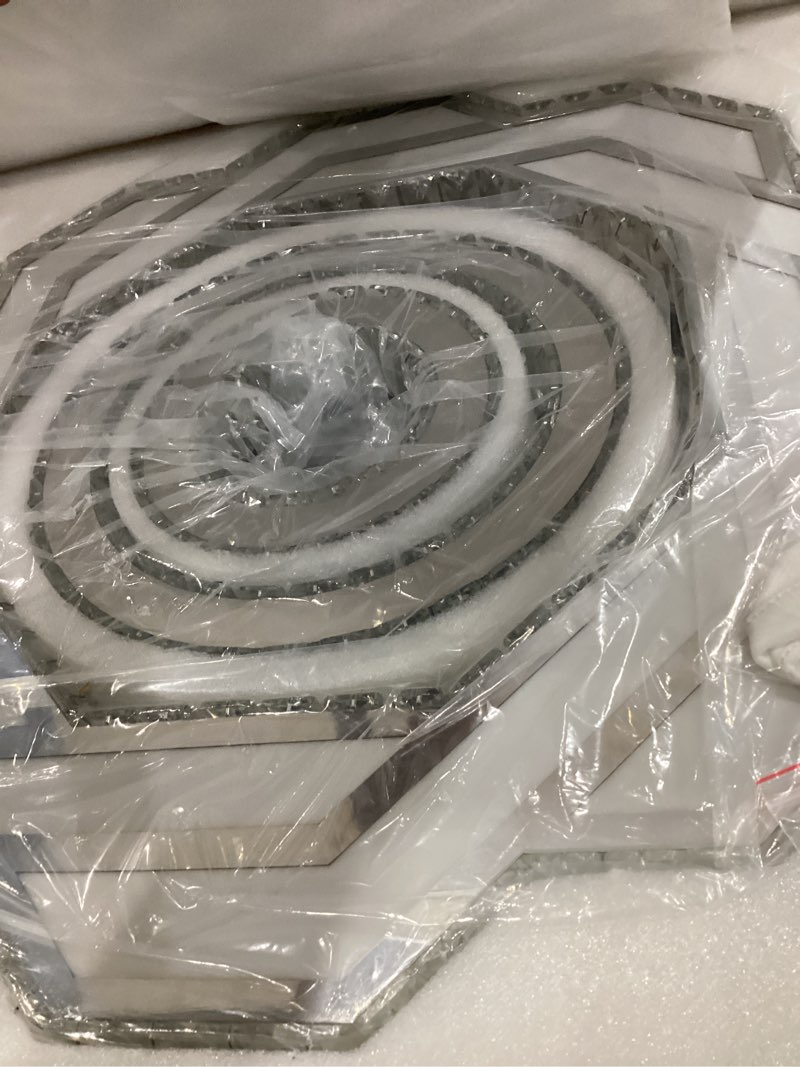 Condition photo showing Good Condition for 22.5" crystal chandeliers living room modern crystal ceiling light led ring round pendant light flush mount chandelier for bedroom dining room entryway (dimmable)