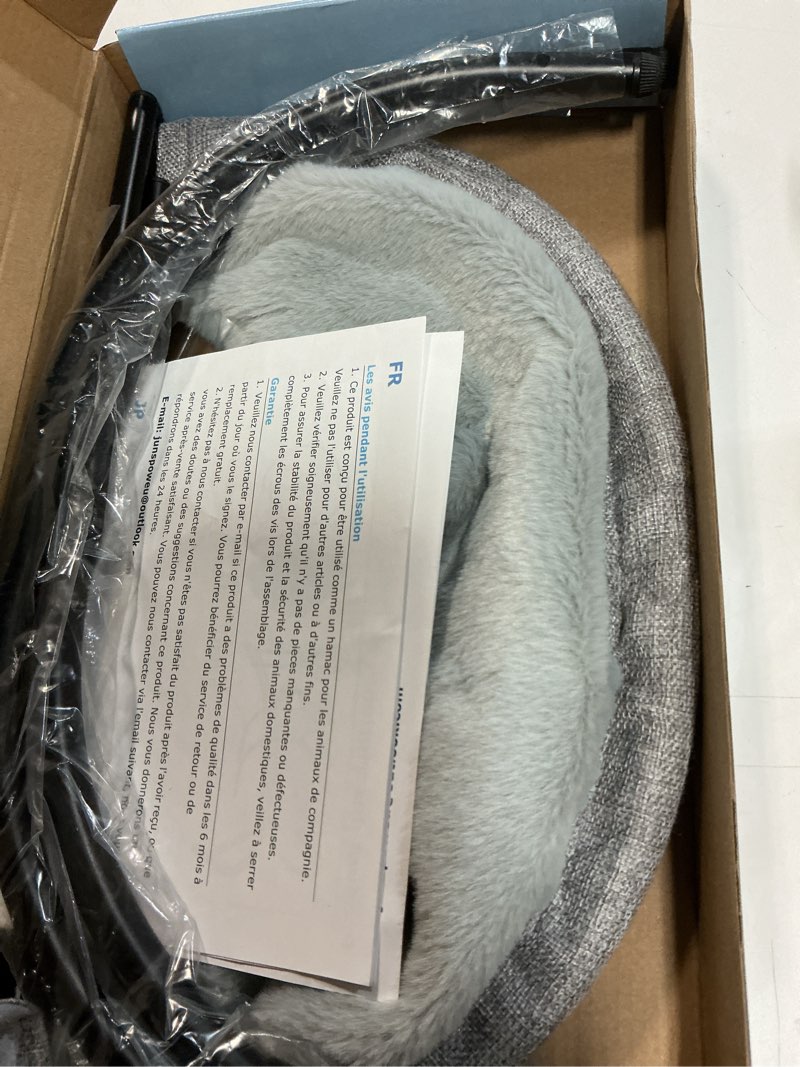 Condition photo showing New/Like New for junspow cat bed dog bed pet hammock bed kitty sleeping cat supplies pet supplies whole wash stable, detachable, breathable, easy assembly indoors outdoors, 16.9 in x 16.9 in x 9.5 in 16.9"l x 16.9"w x 9.5"th (teddy fleece) grey