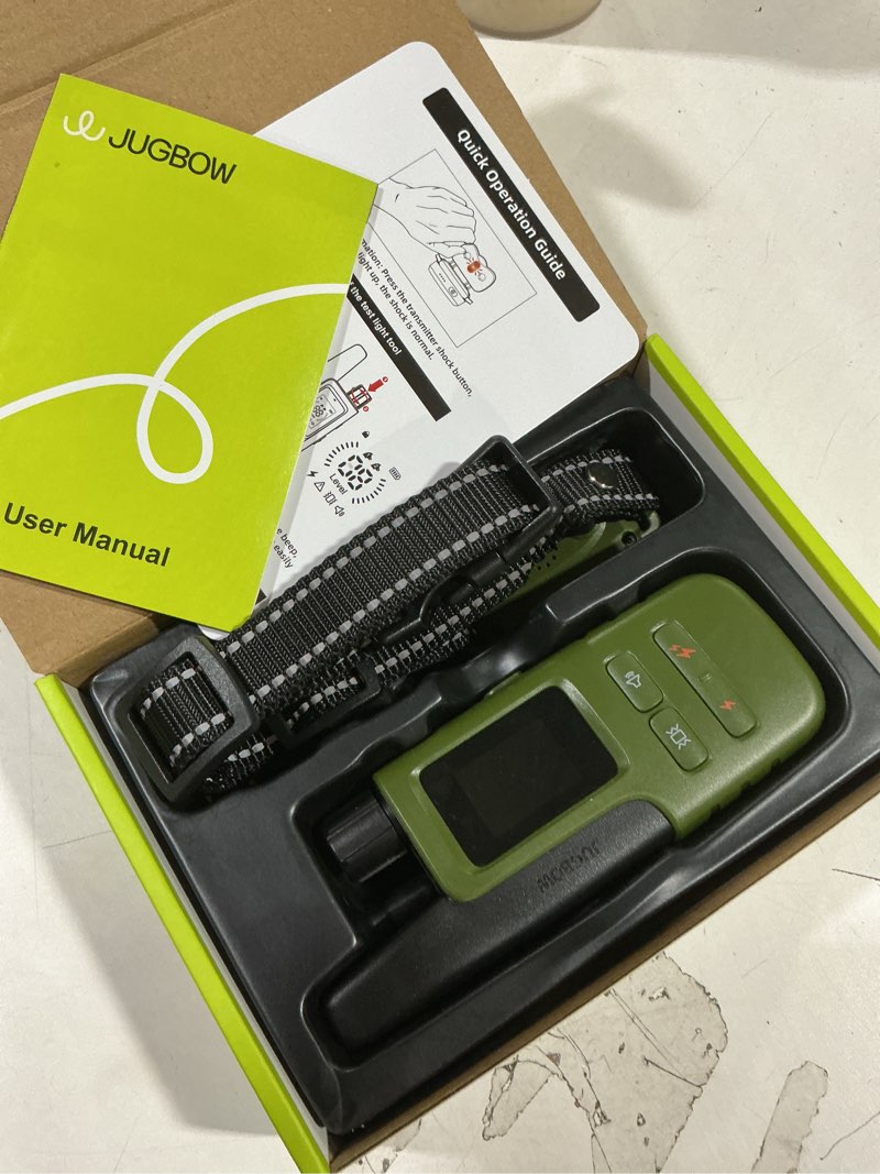 Condition photo showing Good Condition for Jugbow Dog Shock Collar - 4500FT Dog Training Collar with Remote, IPX8 Waterproof Electric Dog Collar with 4 Training Modes, Security Lock, Rechargeable eCollar for 10-120lbs Small Medium Large Dogs Green 1 Pack