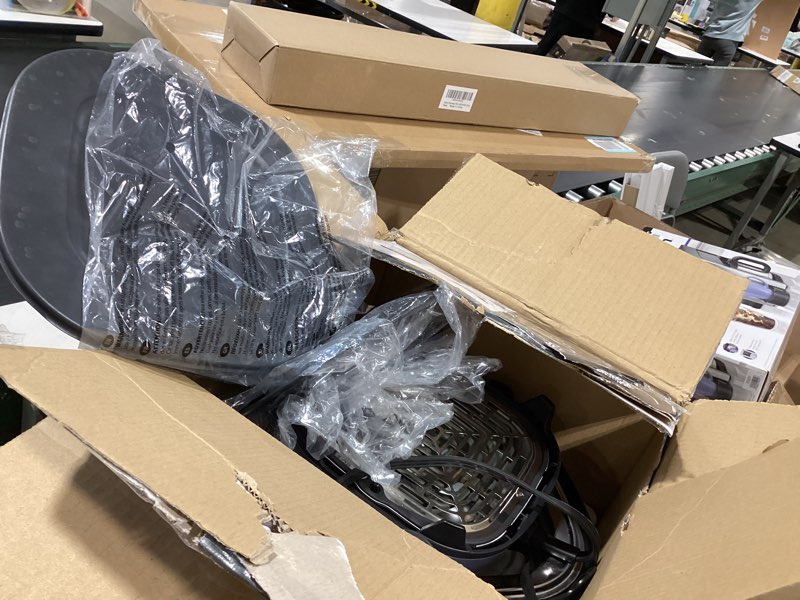 Condition photo showing As Is for ninja crispi 4-in-1 glass air fryer | 450°f | non-toxic | 4qt & 6-cup glass containers w/lids | microwave, freezer, dishwasher safe | max crisp, air fry, bake, recrisp | cyberspace gray, fn101gy cyberspace gray 4 qt