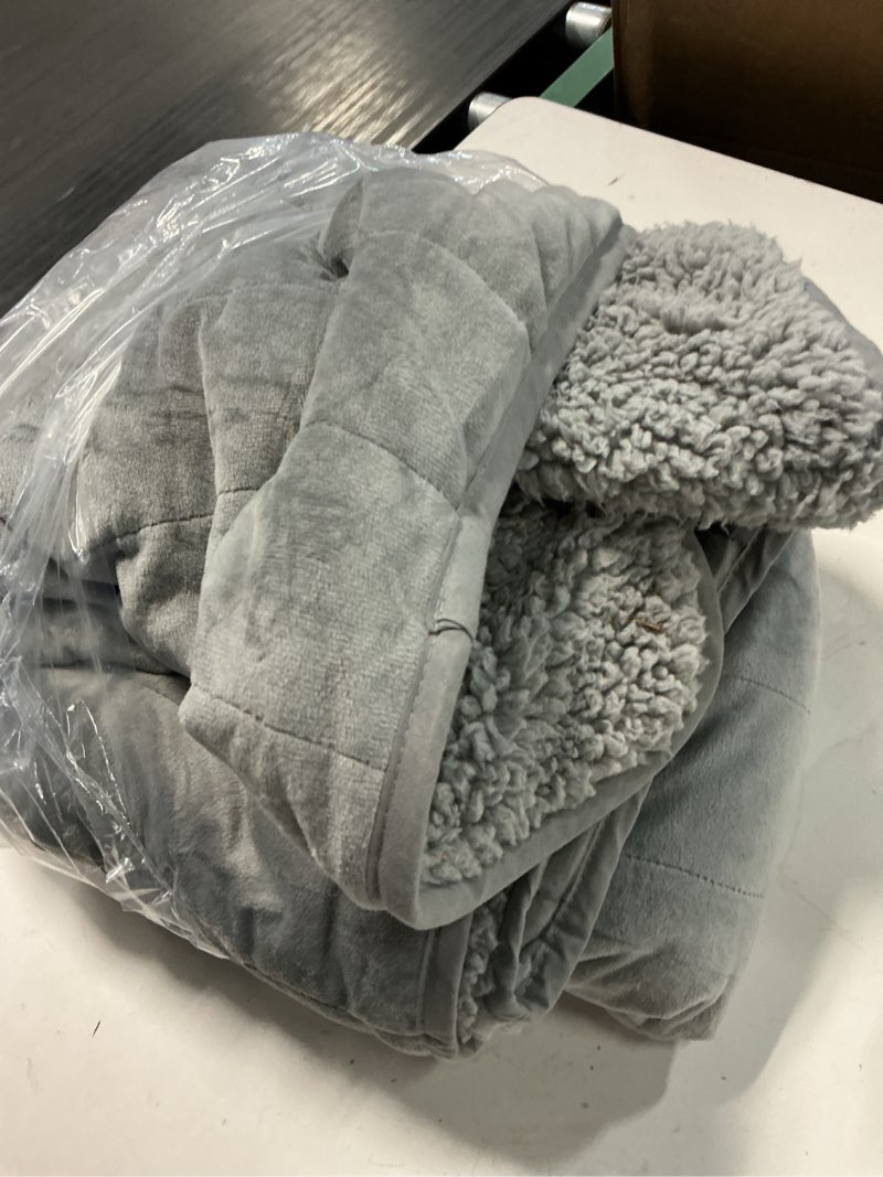 Condition photo showing Good Condition for wemore sherpa fleece weighted blanket for adult, 10 lbs dual sided cozy fluffy heavy blanket, ultra fuzzy throw blanket with soft plush flannel top, 48 x 72 inches, grey on both sides grey 48" x 72" 10lbs