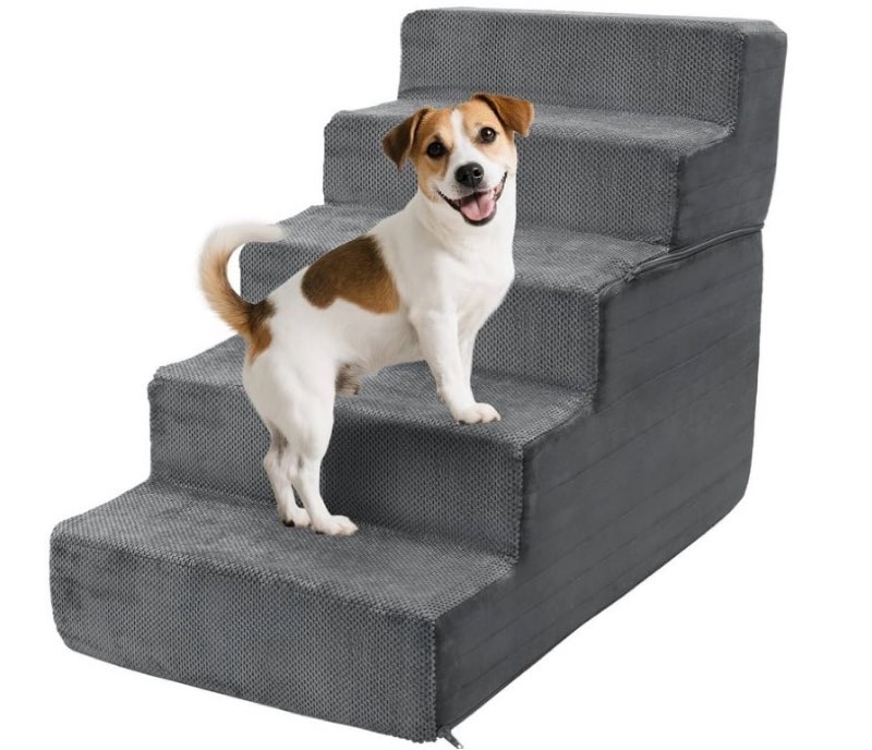 Vipsafe 5-Step Dog Stairs Pet Ramp Stairs for Small Dogs and Cats High Bed Couch Sofa Clambing, Non-Slip Bottom & Washable Cover,Gray
