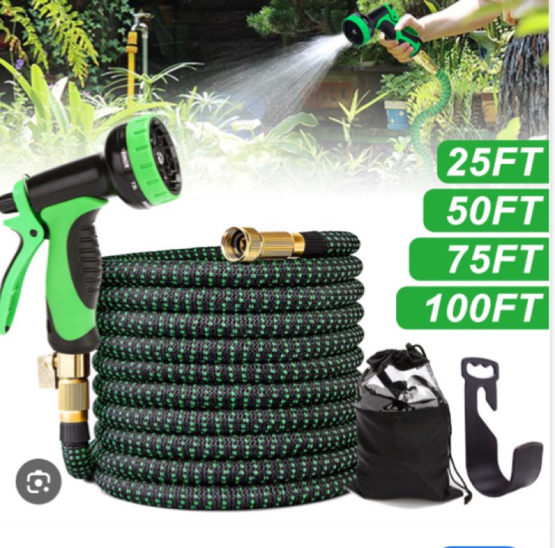 100 ft expandable garden hose with 10 spray nozzle - 4 -layer latex core - heavy duty superior stren