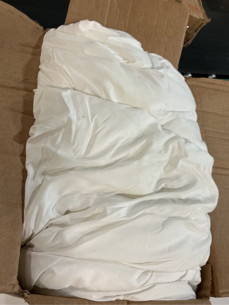 Condition photo showing As Is for muxhomo 7 pieces queen comforter set, soft bed in a bag queen size, all season bedding set with comforter, flat sheet, fitted sheet, pillowcases & shams, white queen(88"x 88") white
