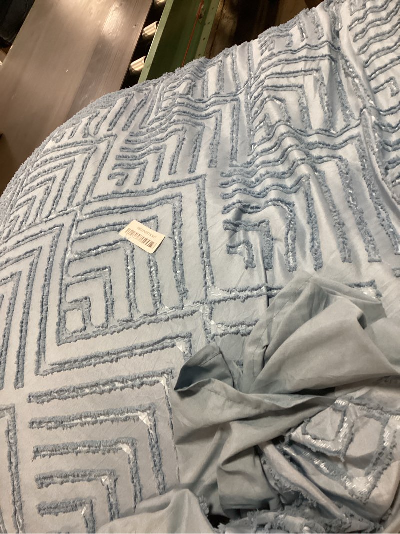 Condition photo showing As Is for Litanika Grayish Blue Queen Comforter Set, 3 Pieces Tufted Boho Farmhouse Bedding Comforter Sets, Lightweight Fluffy Comforter Bed Set for All Season (90x90In Comforter and 2 Pillowcases) 07-grayish Blue Queen (90"x90")