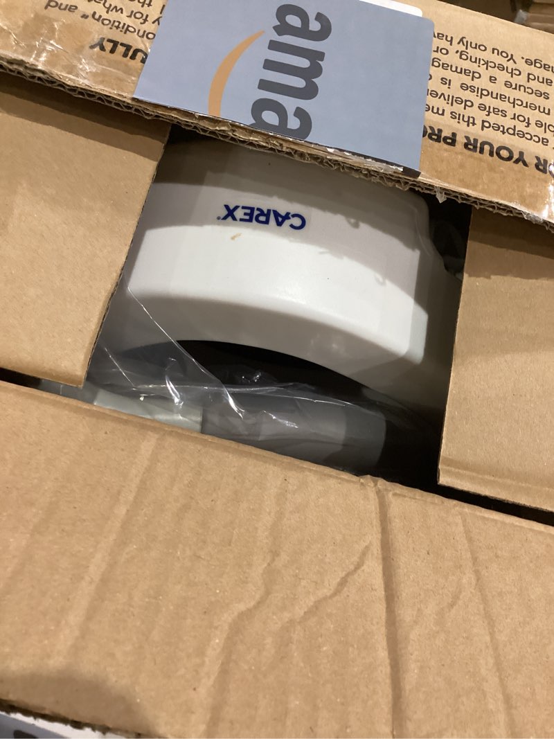 Condition photo showing As Is for carex 3.5 inch raised toilet seat with arms, elongated toilet seat riser, up to 250 lbs capacity, elevating & raising seat for elderly & handicap, universal, slip-resistant with padded handles, white