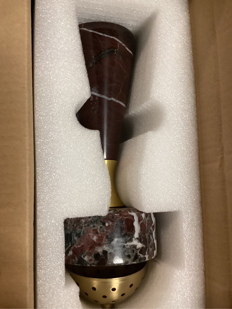 Condition photo showing New/Like New for sissi & yaya marble incense burner with brass cover, 11 x 3.8 inches, multi-purpose holder for cones, coils and sticks (dark brown)