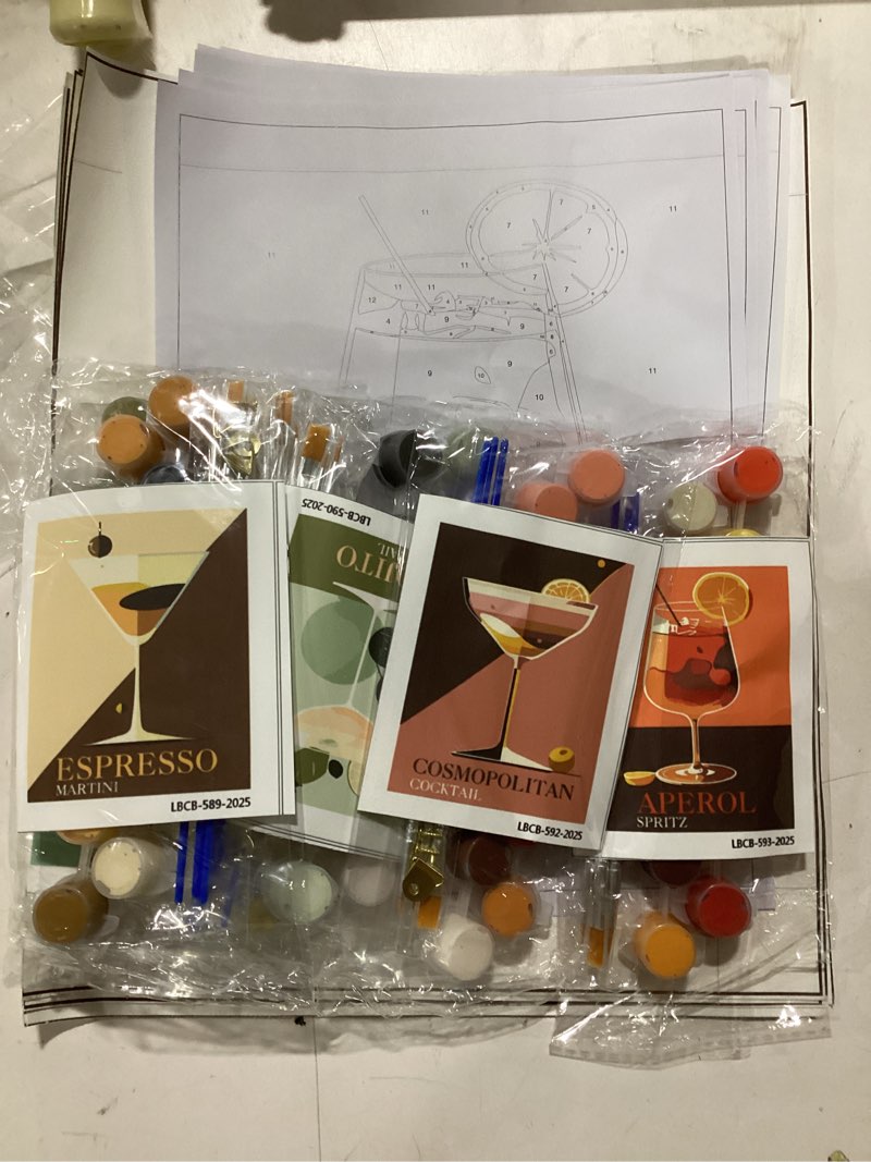 Condition photo showing New/Like New for 6 Pack Paint by Numbers Kit for Adults Beginners - 8x10 Inch Cocktail Adult Paint by Number Kits on Canvas, Cocktail DIY Acrylic Oil Number Painting Kits for Adults, Perfect for Gift Home Decor BOP6PNP01