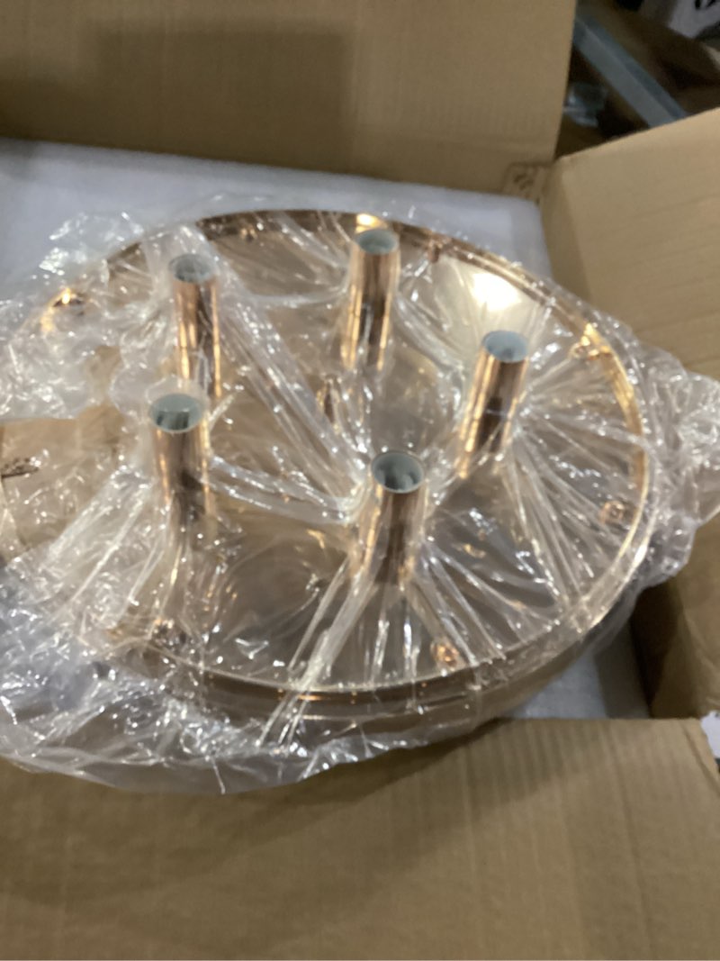Condition photo showing New/Like New for Modern French Gold Crystal Chandelier Ceiling Light,16" Semi Flush Mount 5-Lights 3-Tier Crystal Round Chandelier Light for Bedroom Living Room 5-Light French Gold