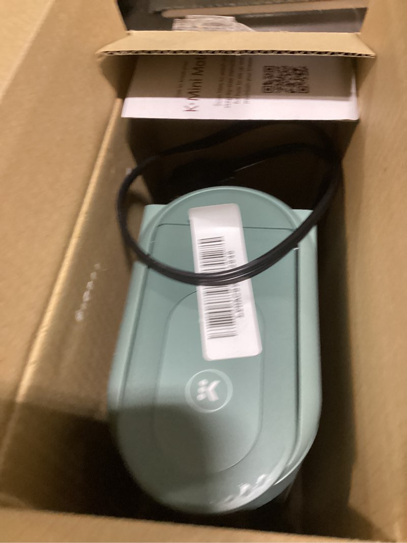 Condition photo showing As Is for keurig k-mini mate single serve k-cup pod coffee maker, brews up to 12 oz cup, compact portable coffee machine for small spaces, great for dorms & offices, glamping green small glamping green