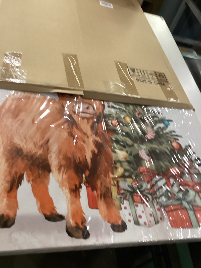Condition photo showing New/Like New for Highland Cow Christmas Wall Art - Festive Canvas Wall Decor with Animal Pictures, Xmas Holiday Prints for Bedroom, Living Room, Office Indoor Wall Hanging Paintings 24"x30" 24"x30" highland cow