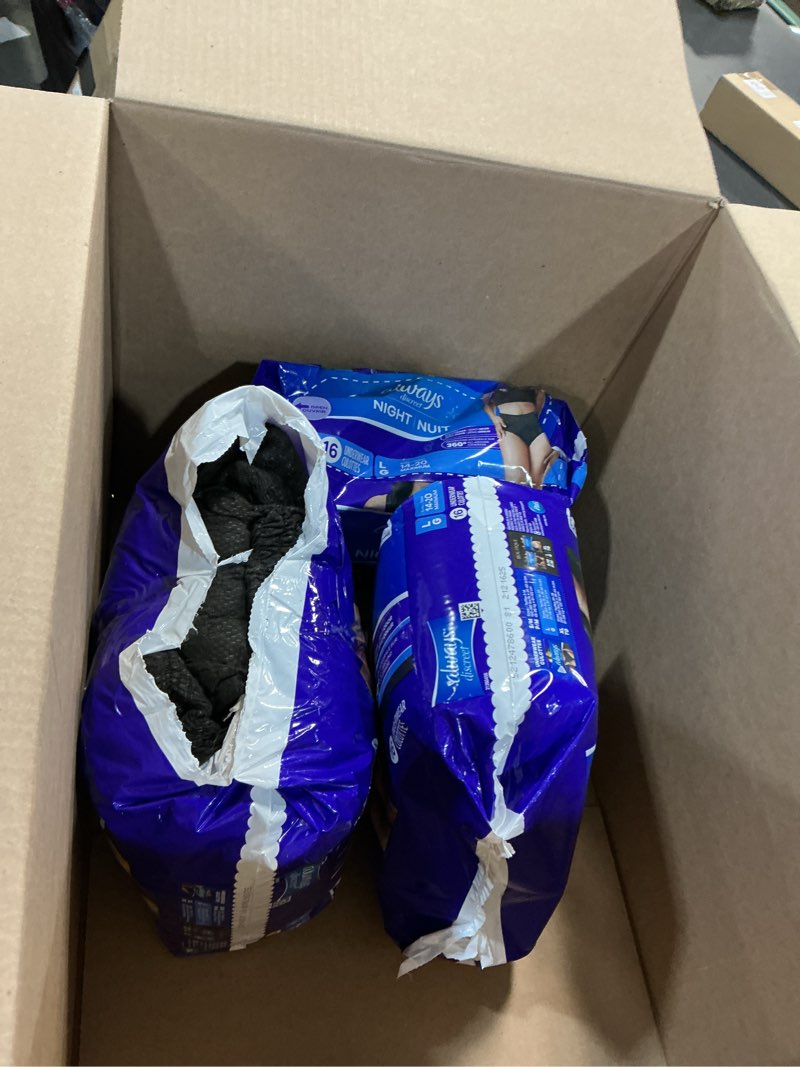 Condition photo showing As Is for (Incomplete)Always Discreet Adult Incontinence Overnight Underwear for Women, Large, Up to 100% Bladder Leak Protection, 14 Count Large 14