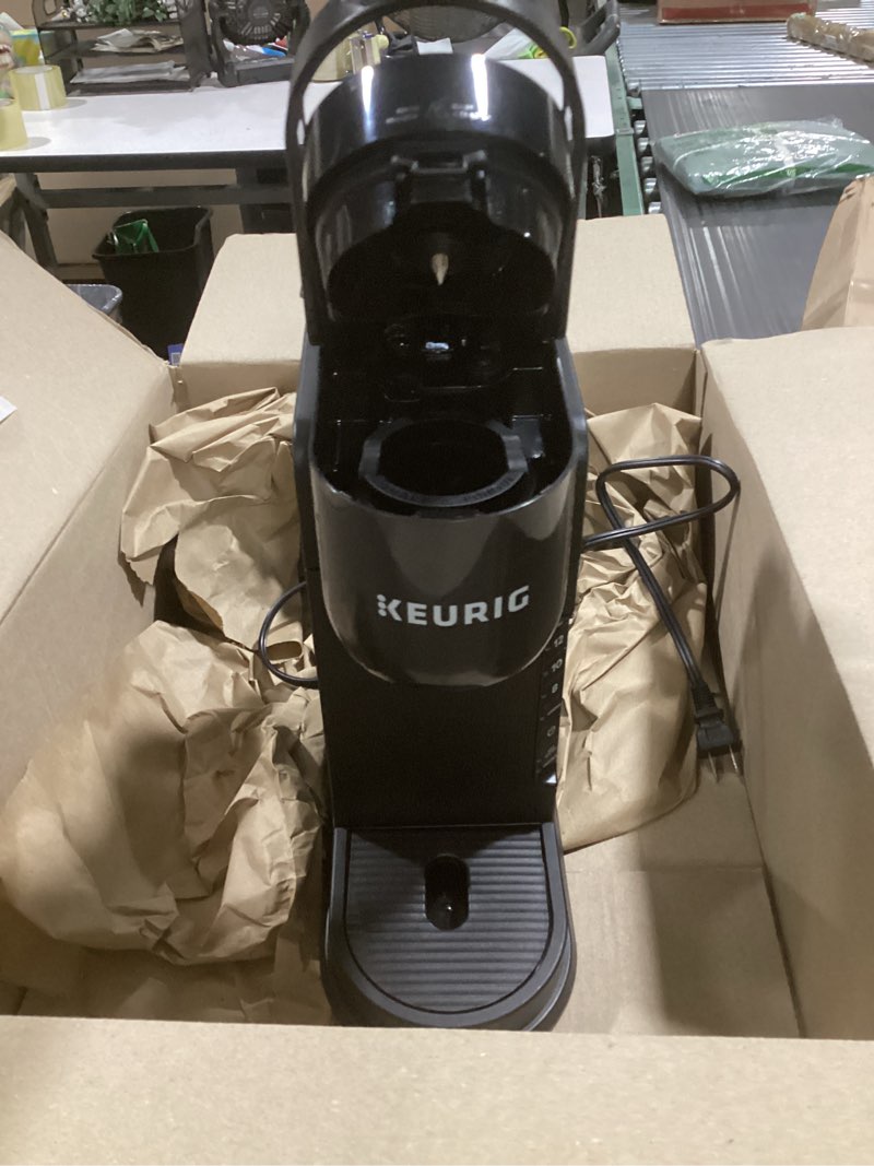 Condition photo showing As Is for keurig k-express single serve k-cup pod coffee maker, 3 brew sizes, strong button feature, 42oz removable reservoir, black