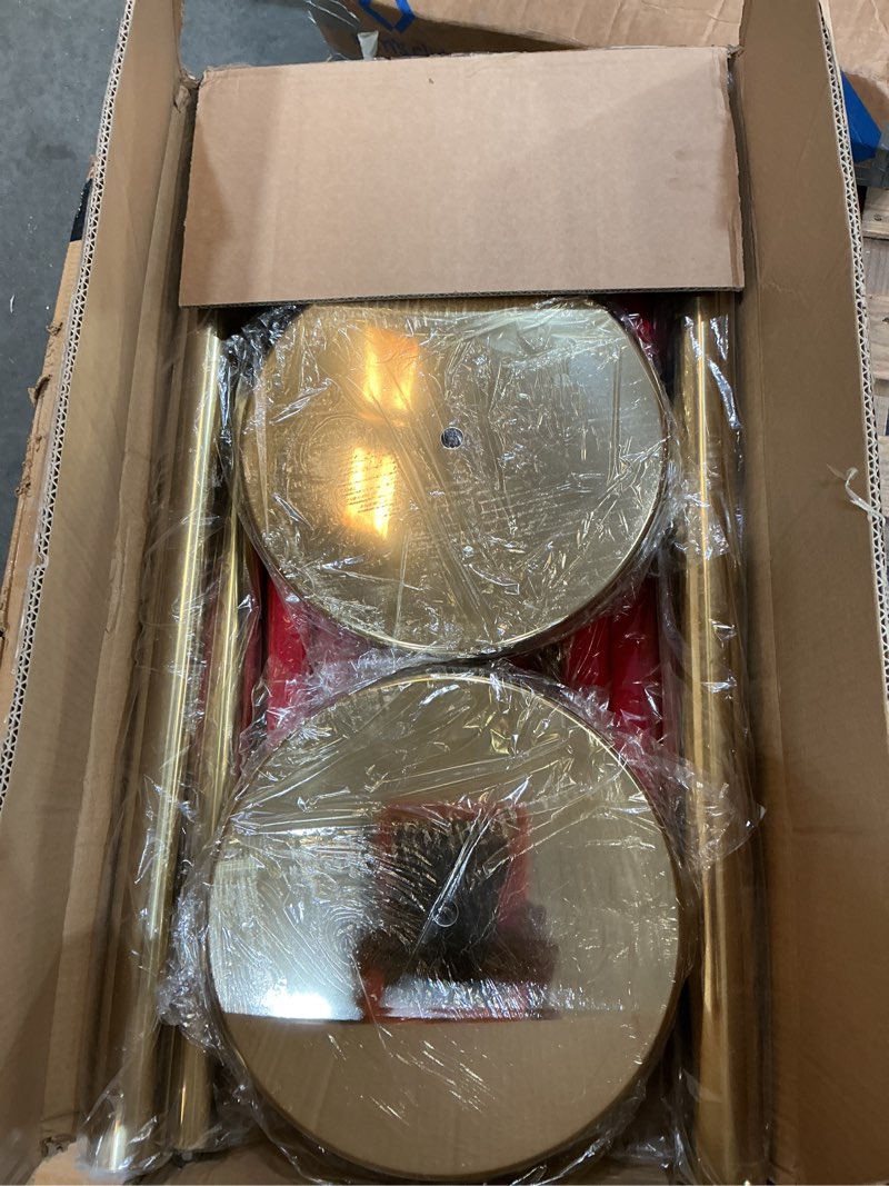 Condition photo showing As Is for vevor stanchions and velvet ropes 4pcs, hollow base with stainless steel post, 2 red velvet ropes and posts, crowd control barriers gold stanchions, red carpet runner poles for party supplies gold 4