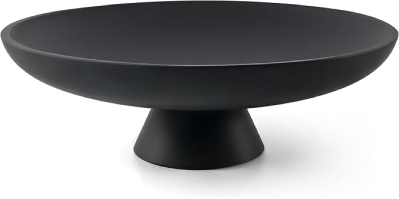 lin chuan large decorative bowl, resin pedestal fruit bowl, matte black | ideal for home decor, this stylish bowl works as a fruit bowl for kitchen counters or a chic key holder for entryway tables, black