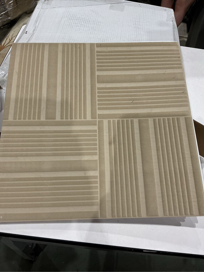 Condition photo showing As Is for velvet 3d wall panels for interior decor peel and stick, soundproof geometric textured 3d wall panels for living room, bedroom, tv background beige 17.7" x 17.7", covers 26.15 sq.ft 12pcs linear-beige