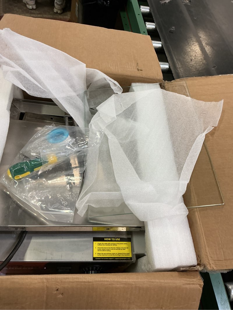 Condition photo showing As Is for WantJoin Hot Dog Steamer Machine - 28.8QT Commercial Electric Hotdog Machine with Bun Warmer Tempered Glass Stainless Steel Steamer Machine for 95-105 Sausages and 30-40 Buns Silver 28.8QT