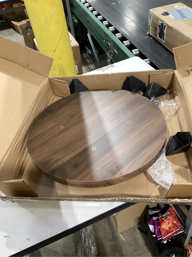 Condition photo showing Good Condition for 20 inches Round Coffee Table, Wooden Surface Top & Sturdy Metal Legs Coffee Table with Fluted, End Table for Living Room Bedroom Office Balcony Yard (Walnut, 20 inches) 20 inches Walnut