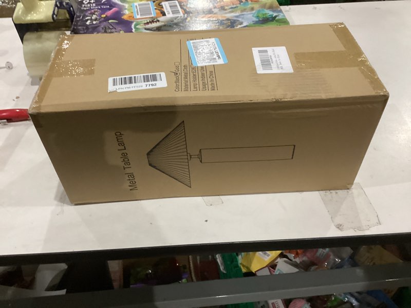 Condition photo showing New/Like New for Modern Table Lamp with Metal Blade Lampshade and Cylindrical Base, E26 Bulb Compatible, Contemporary Accent Light for Living Room, Bedroom, Office (Black)