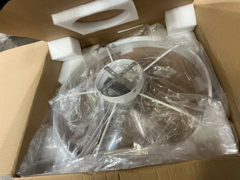 Condition photo showing Good Condition for volisun low profile ceiling fans with lights and remote, 27.6in fandelier ceiling fan flush mount, 3000k-6500k smart bladeless led fan light, white modern ceiling fans with lights for bedroom white 27.6 inch