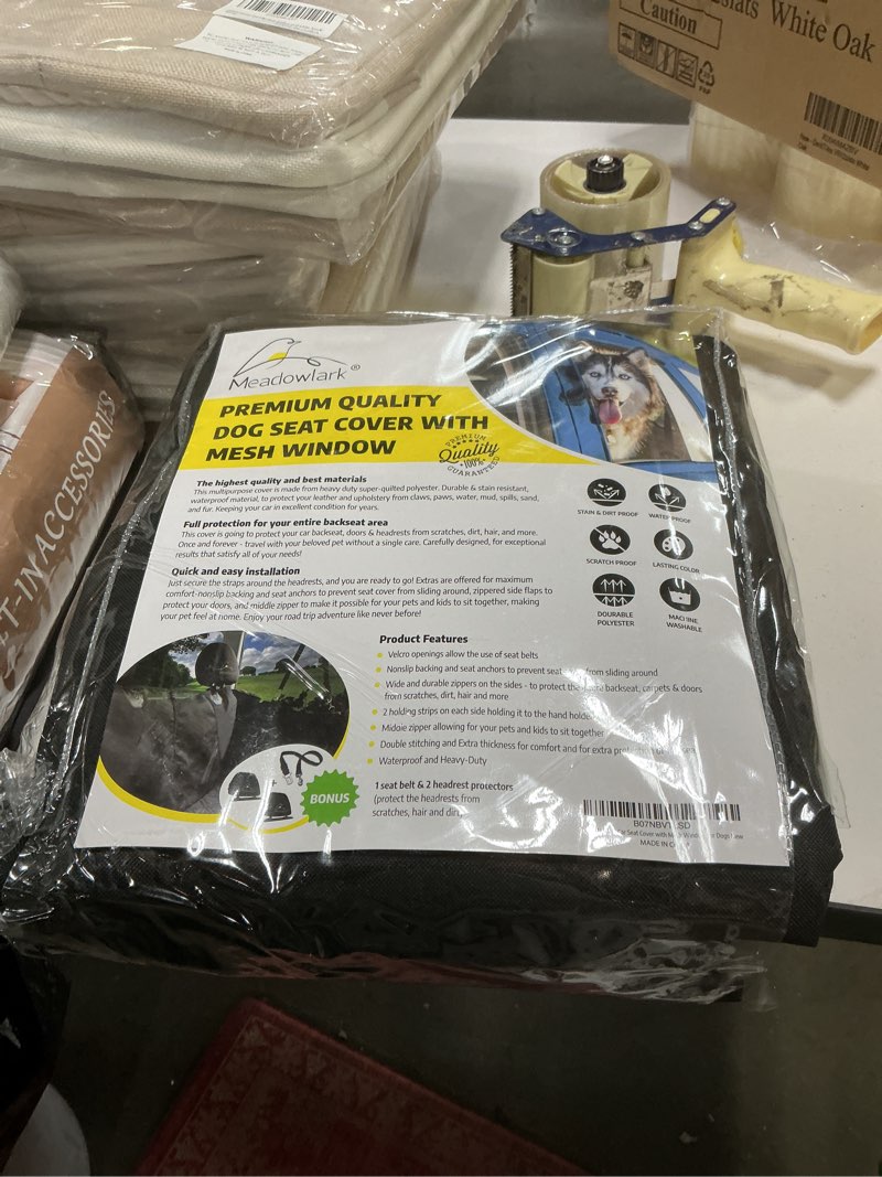 Condition photo showing item condition for Meadowlark Dog Car Seat Cover with Mesh Window, Heavy-Duty Pet Seat Cover for Back Seat, Extra Padded Non-Slip Dog Hammock, Water-Resistant Back Seat Protector for Cars Trucks and SUVs (54" W x 58" L) 58" L x 54" W without Seat Belt Black / Mesh