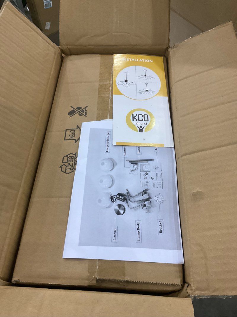 Condition photo showing New/Like New for KCO Lighting Mid Century Modern Globe Pendant Light 3-Light Milk Glass Chandelier Gold Sputnik Chandelier Light Fixture Brushed Brass Pendant Lighting for Kitchen Island (3-Light) 3 Light-White