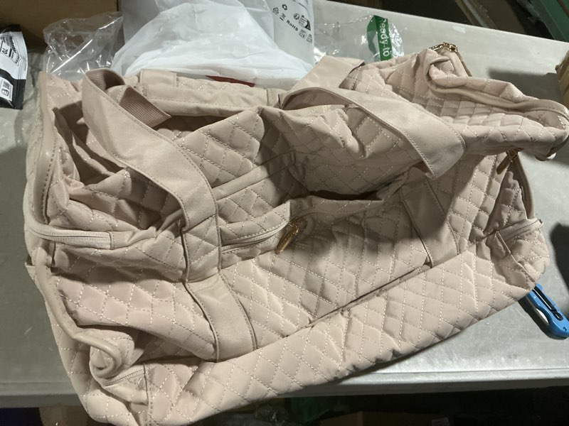 Condition photo showing Good Condition for lovevook large travel duffle bag, weekender bags for women with shoe compartment, overnight hospital bag for women labor delivery, carry on bag personal item travel bag, yoga gym duffel bag large-50l apricot