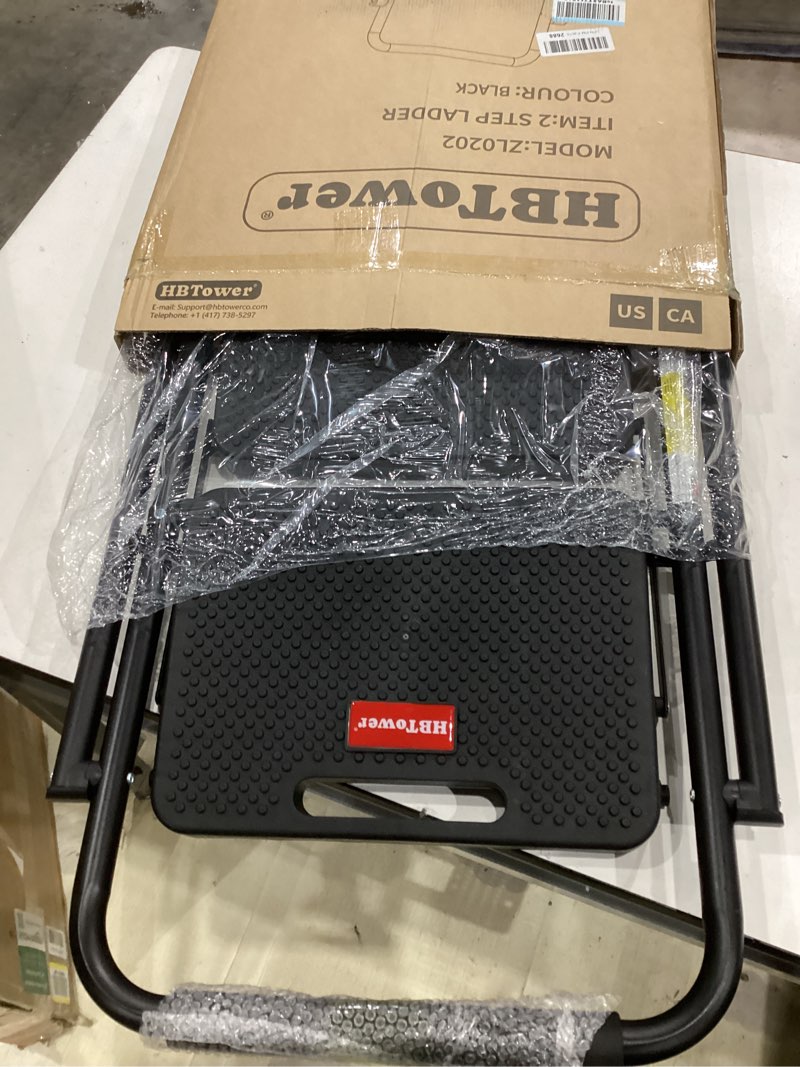 Condition photo showing Good Condition for hbtower step ladder, folding step stool with wide anti-slip pedal, sturdy steel ladder, convenient handrail, lightweight, portable steel step stool 2 step ladder black