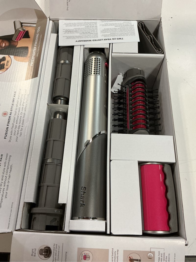 Condition photo showing Good Condition for shark flex fusion hair straightener & powerful hair dryer with fusion hair brush, air styler with auto-wrap hair curlers, concentrator, & frizz fighter, metallic mist, hd651s flexfusion-for all hair types