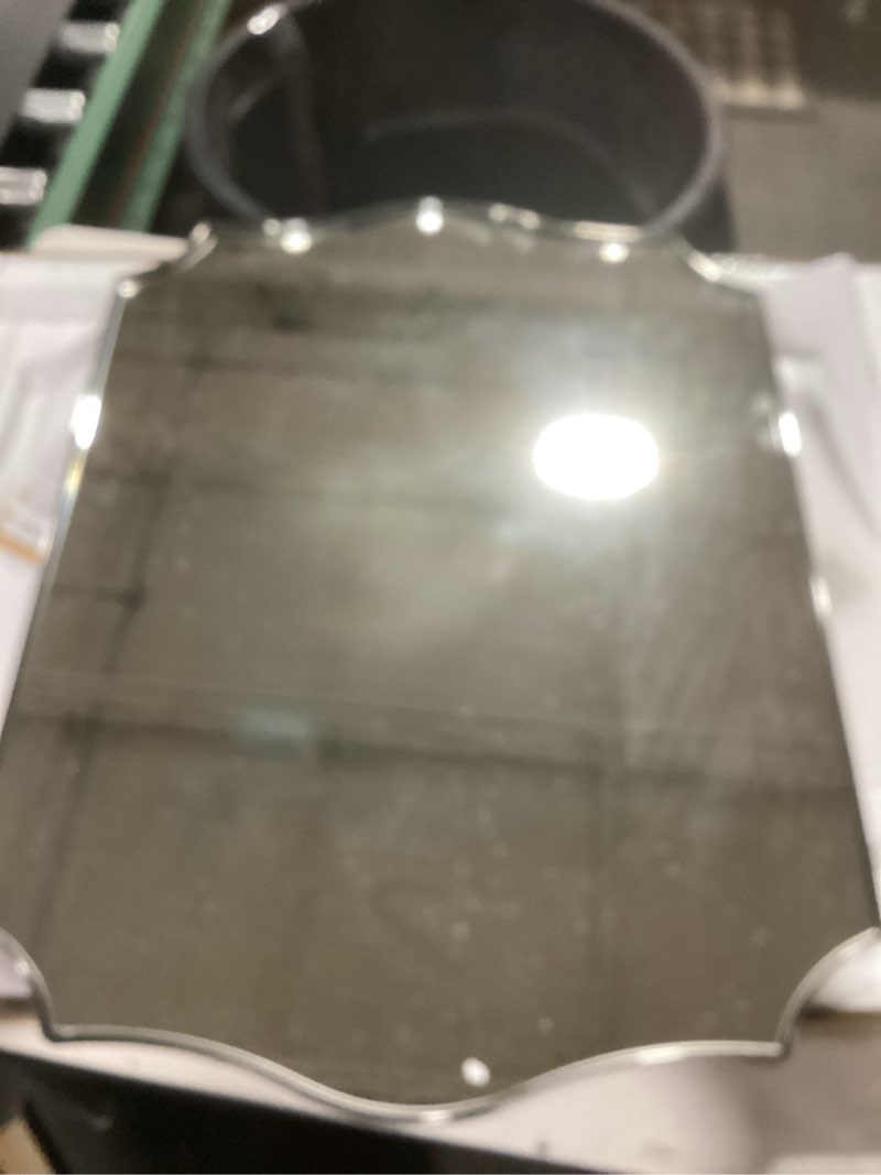 Condition photo showing As Is for ANDY STAR Chrome Bathroom Mirror for Wall, 22x30 Inch Polished Silver Mirror, Bathroom Mirror for Over Sink, Irregular Wall Mirror in Thin Stainless Steel Frame Deep 1’’, Ideal for Limited Space Chrome 30"L x 22"W