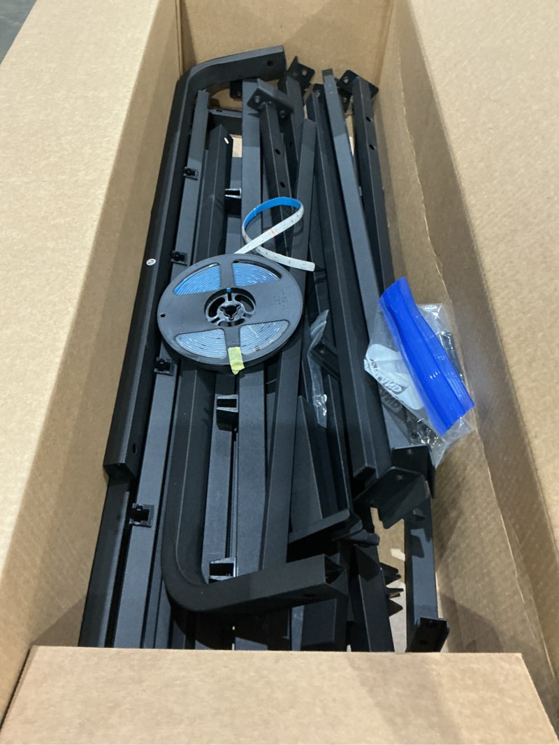 Condition photo showing As Is for full floating bed frame with led lights, heavy duty metal platform bed with anti-slip mattress holder, easy assembly, no box spring needed, noise free for bedroom full led light