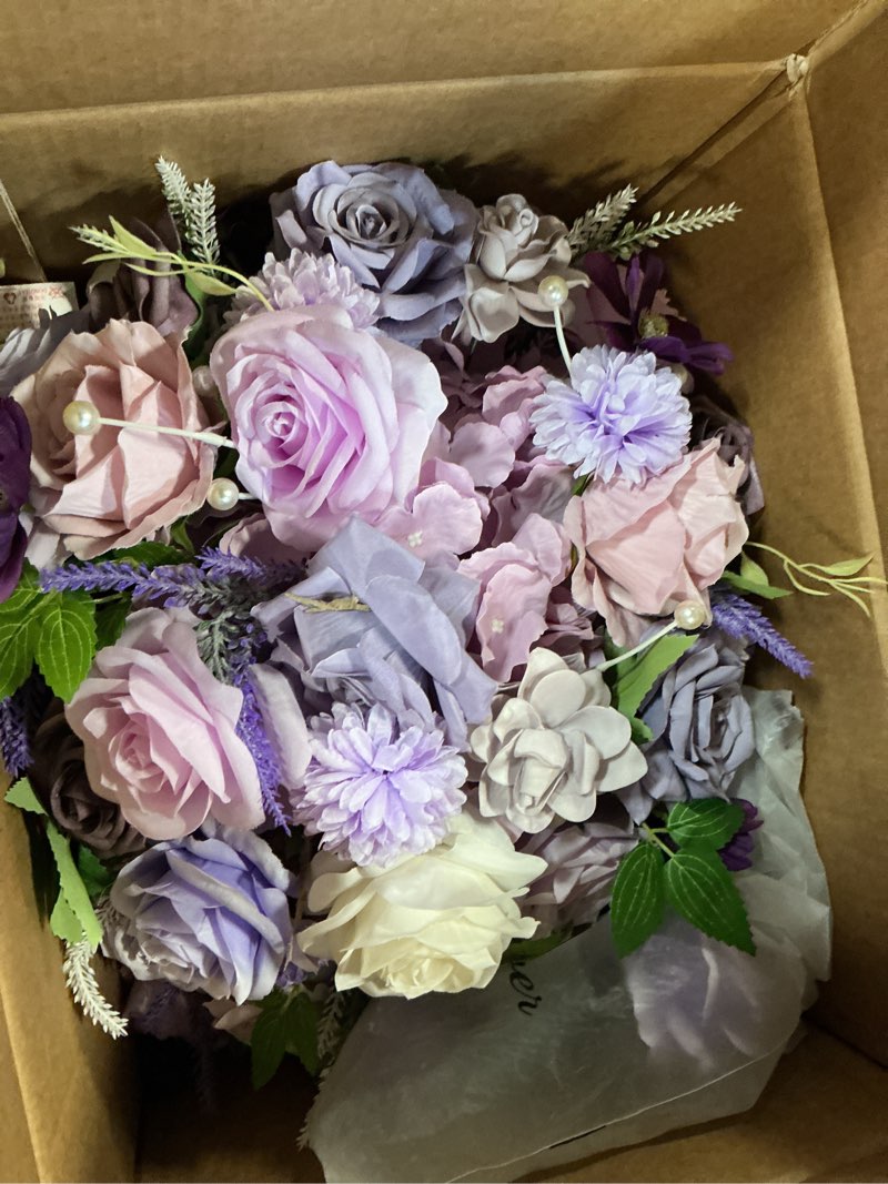 Condition photo showing Good Condition for 2pcs 15inch centerpieces table decorations lavender & purple artificial flowers roses balls for wedding centerpiece party bouquet faux floral arrangement (without stand) 2pcs 15'' purple