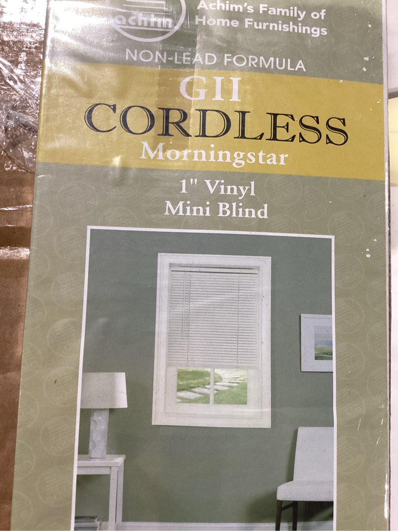 Condition photo showing New/Like New for Cordless Light Filtering Mini Blind - 45 Inch Width, 72 Inch Length, 1" Slat Size - Pearl White - Cordless GII Morningstar Horizontal Windows Blinds for Interior by Achim Home Decor 45"W x 72"H Pearl White