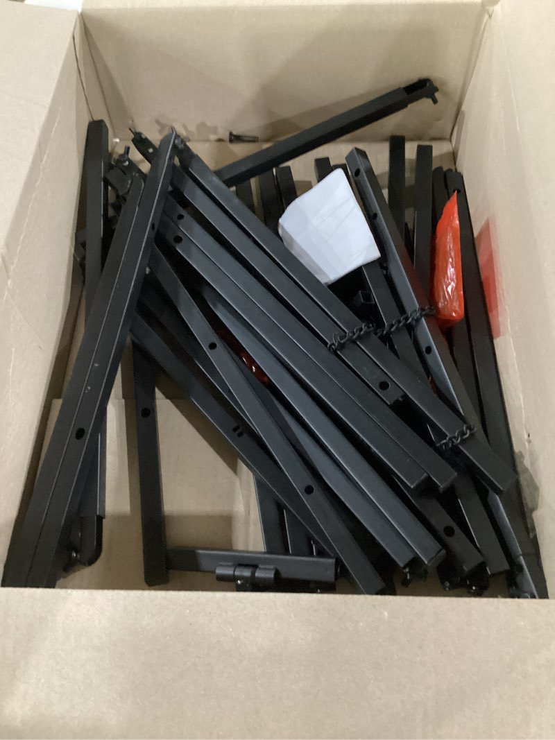Condition photo showing As Is for missing parts**** yuntau 3 pieces black metal easel stand for sign, 50 inch display stand adjustable 3 tier easel for wedding sign, posters, paintings, exhibition