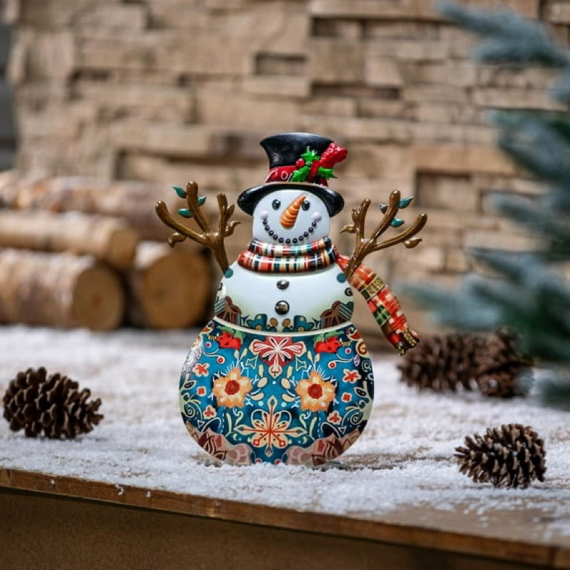 Holiday Poinsettia Garden Statue, Metal Statue, Scenic Winter Snowman, 14\"H. Set of 6