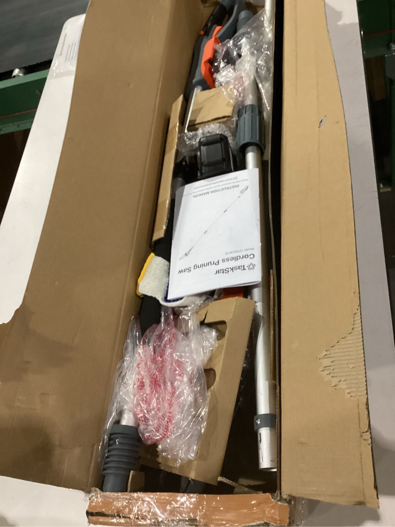 Condition photo showing Good Condition for taskstar 8-inch cordless pole saw, electric pole saws for tree trimming, 2×4000mah batteries, 600w powerful motor, max reach 15ft, tool-free chain tensioning, auto lubrication tangerine
