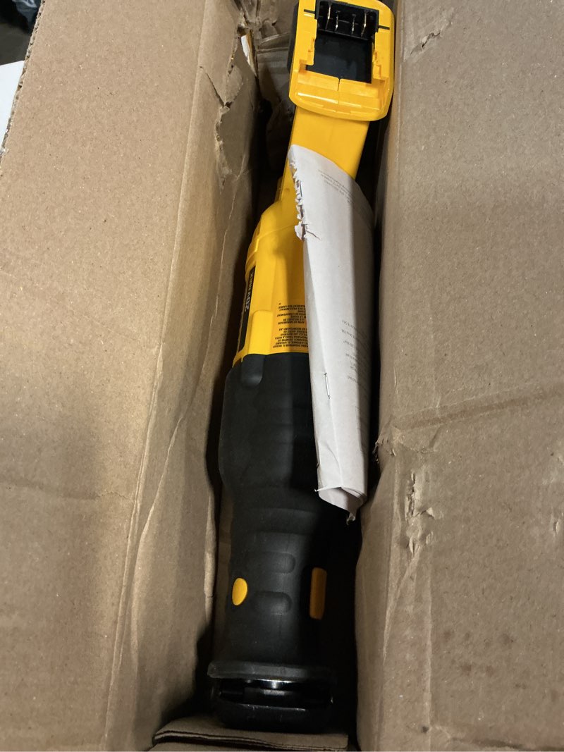 Condition photo showing As Is for dewalt 20v max reciprocating saw, 3,000 strokes per minute, variable speed trigger cordless saw, tool only (dcs380b) recip saw only saw