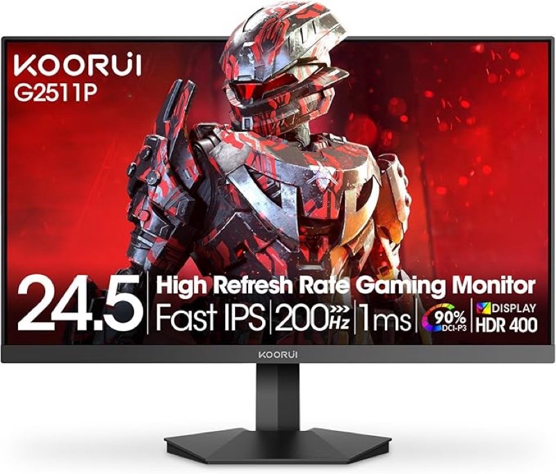 koorui 24.5 inch gaming monitor, 200hz fhd 1080p ips screen, 1ms?gtg ?, hdr400, 90% dci-p3, adaptive