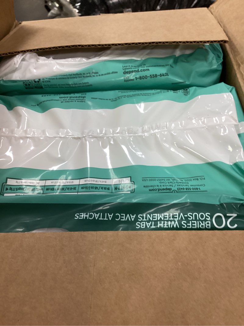 Condition photo showing New/Like New for Depend Adult Diapers with Tabs, Incontinence Protection with Tabs, Unisex, Small/Medium (19–34" Waist, Up To 170 lbs), Maximum Absorbency, 60 Count (3 Packs of 20) Small/Medium 60